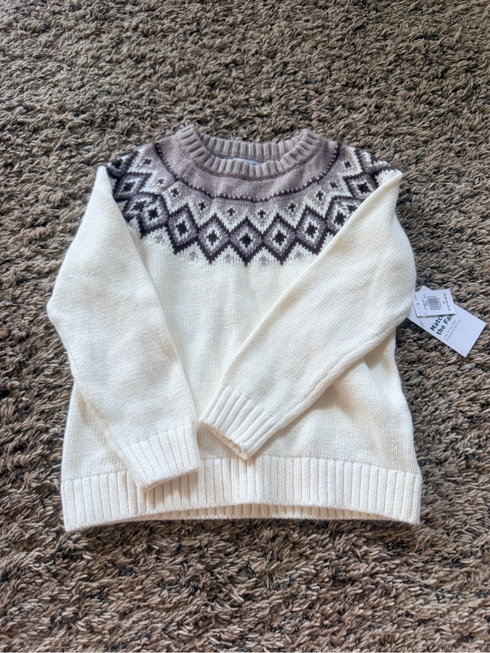 Old Navy Cream Fair Isle Yoke Sweater with Taupe and Dark Brown Pattern